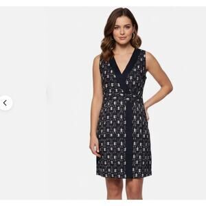 NWT J. Crew Sleeveless Faux Wrap Lined V neck Navy Ikat Dress Size 8 Pockets